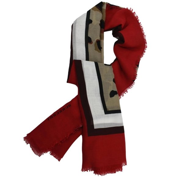 BURBERRY  Leopard Print Multicolor Scarf Red - Picture 1 of 5